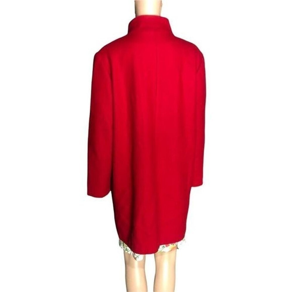 Vintage 80s Red Wool Mod Pea Mock Neck Mother of Pearl Button Beau Brem Coat USA - Picture 7 of 11